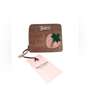 Juicy Couture Tan Wallet with Pink and Green Strawberry